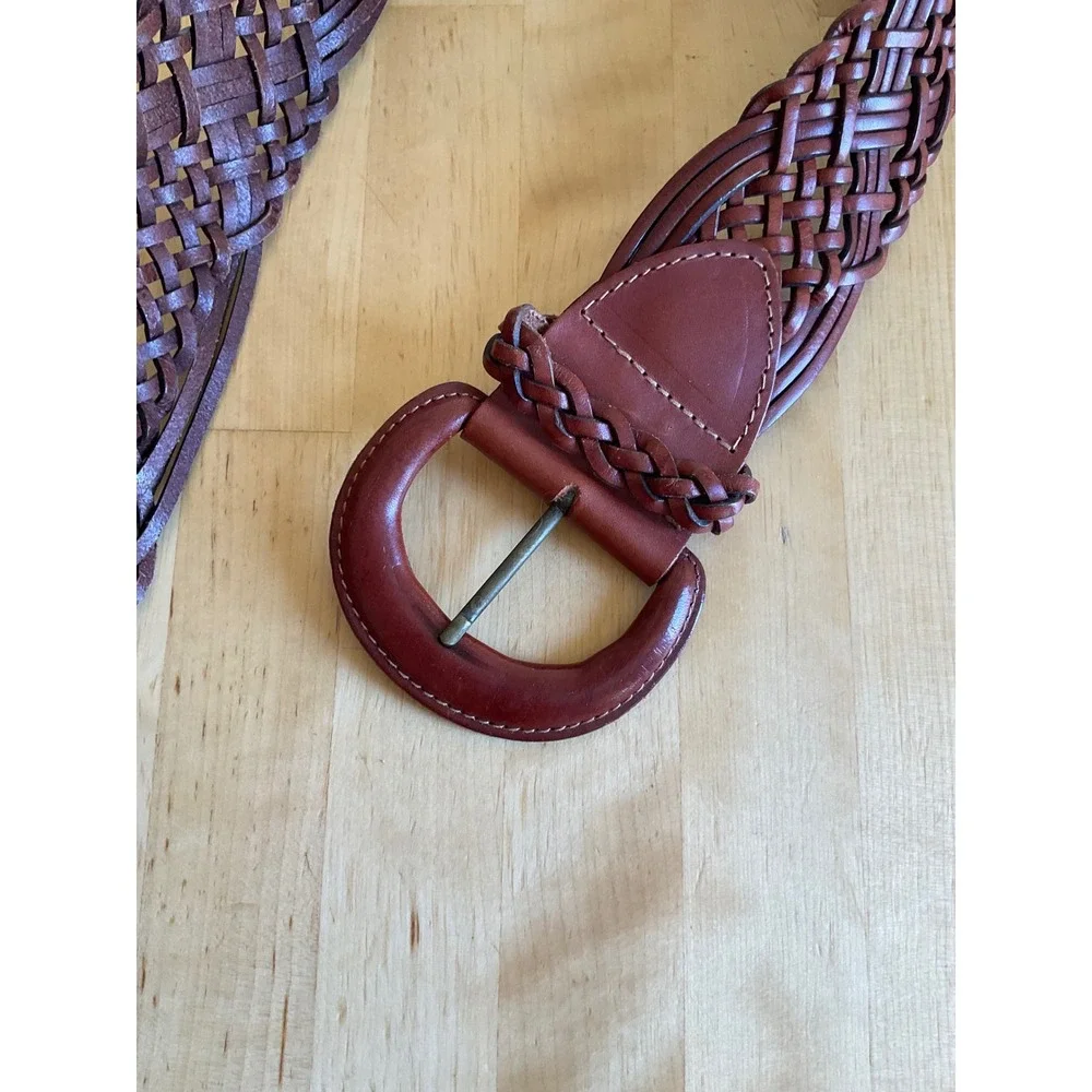 Express Vintage Woven Leather Belt Brown Braided Boho Wide Made in Turkey Small